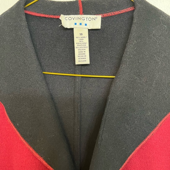 Covington Ladies Red Wool Blend Open Front Blazer with Side Slits Size 16 - Picture 2 of 12